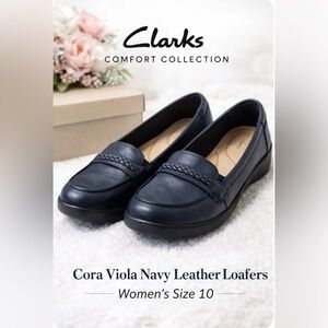 Clarks Cora Viola Navy Leather Loafers – Women’s Size 10 Comfort Collection